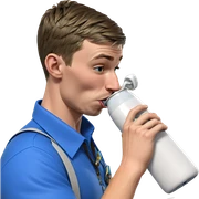 blue shirt boy drinking indoors sticker