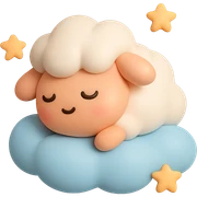 A cute sleeping sheep on a soft cloud with tiny stars around it sticker