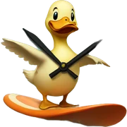 Duck surfing on a clock sticker