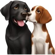 Black lab and Brittney spaniel kissing  sticker