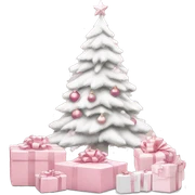 Light pink Christmas gifts under a white Christmas tree  sticker