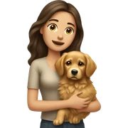 brunette girl holding golden retriever  sticker