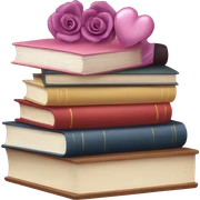 Stack of books and one of them has the title romance girlie sticker