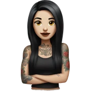 Beautiful girl with white skin, long black hair and tattoos sticker