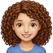 girl with brown curly hair, smiling sticker