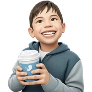 smiling boy with cup sticker
