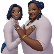 smiling duo with jewelry sticker
