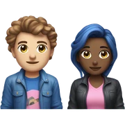 Casal de cor branca cabelos pretos jogando videogame roupas azul e rosa sticker