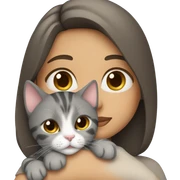 brunette girl snuggling grey tabby cat sticker