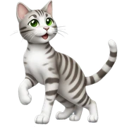 Light grey brown tabby cat dancing standing with green eyes  sticker
