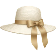 White Sun hat with beige ribbon sticker