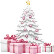 Light pink Christmas gifts under a white Christmas tree  sticker