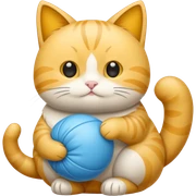 Un gatito color amarillo y blanco con lana color azul claro sticker