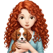 Long red curly hair girl with puppy sticker