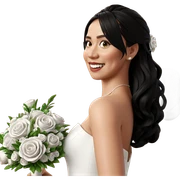 bride with bouquet and smile sticker