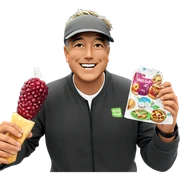 smiling boy outdoors with food sticker