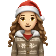 White girl with long brown hair wearing a santa hat and sweater sticker