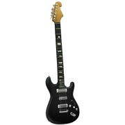 The electric guitar is black sticker