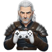 geralt of rivia using a ps5 controller sticker