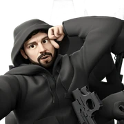 bearded boy with gun sticker
