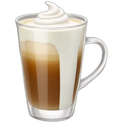 A cristal clear cup of speciality coffee with milk sticker