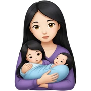 Beautiful Asian girl with long black hair holding newborn sticker
