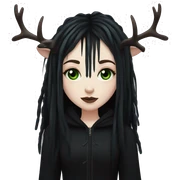 gothic girl, pale skin, green eyes, black dreads, bangs, black clothes, eyeliner, deer antlers  sticker