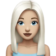 Girl medium length white straight hair, blue eyes, pink lips sticker