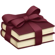 burgundy books stacked up and tied together by a burgundy bow sticker