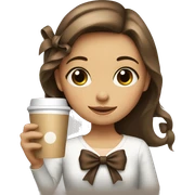 Girl holding a coffee and a with a bow  sticker