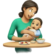 Mom with baby eating sticker