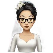a white bride with black hair and glasses and a long sleeves sticker