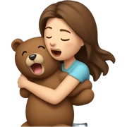 Brown haired woman snuggling teddy bear and yawning sticker