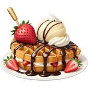 Croffle (croissant waffle) with ice cream and strawberry sticker