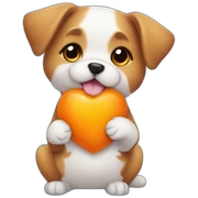Cute dog holding a orange heart sticker