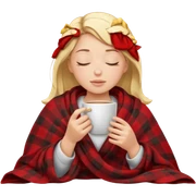 Blonde girl inside a blanket sipping coffee eyes closed sticker