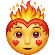 face emojie with red heart flaming eyes sticker