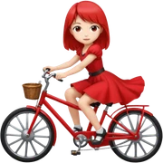 Anime girl in a red dress holding a steering wheel riding a bike sticker