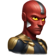 vision of marvel hero，red skin，yellow gem in head center sticker