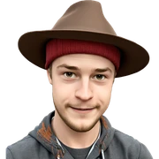happy boy outdoors with hat sticker
