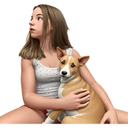 girl with dog indoors sticker