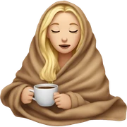 Blonde girl inside a blanket sipping coffee eyes closed sticker