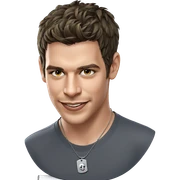 smiling boy with dog tags sticker