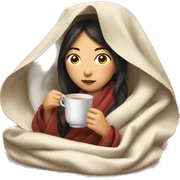 asian girl inside a blanket sipping tea sticker