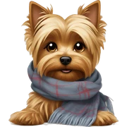 Yorkshire terrier laying on scarfs sticker