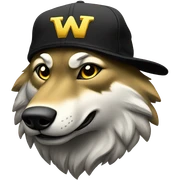 Wolf wearing a black baseball hat with a golden W on it  sticker