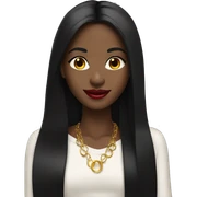 Smiling Black girl with long black straight hair and red lipstick with gold hoop earrings and and a gold necklace  sticker