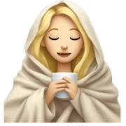 girl inside a blanket sipping coffee eyes closed blonde hair sticker