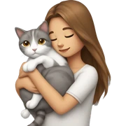 White grey cat cuddling brown long hair girl sticker