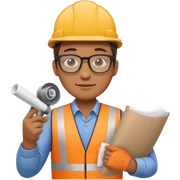 Construction contractor with glasses tan skin and roll of paper sticker